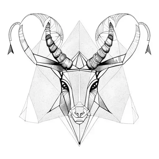 Triangles And Polygons Creating A Face Of A Capricorn With Long Horns And Abstract Background
