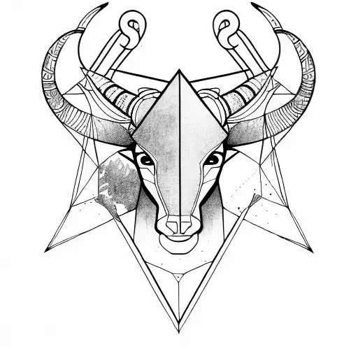 Triangles And Polygons Creating A Face Of A Capricorn With Long Horns And Abstract Background