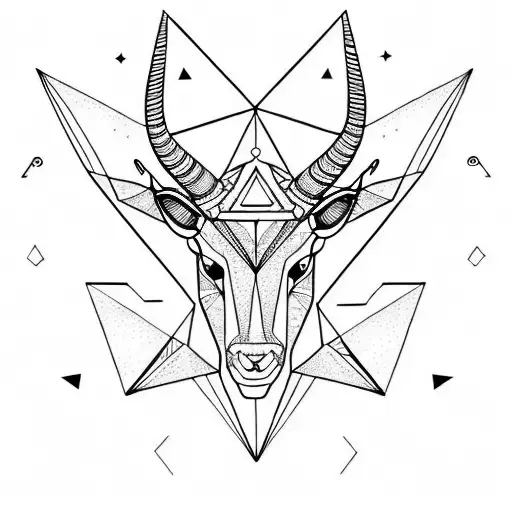Triangles And Polygons Creating A Face Of A Capricorn With Long Horns And A Mountain Back Ground