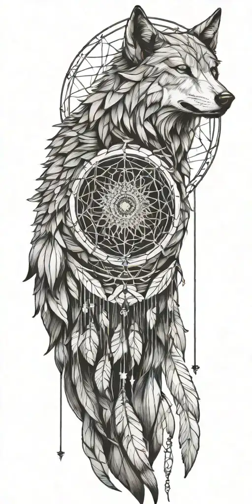 Fallen Angel And Wolf Dream Catcher Entangled