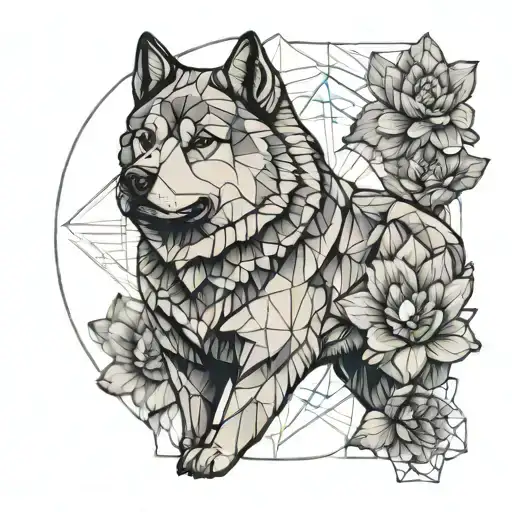 American Akita With Lotus Flower