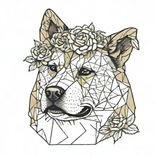 An American Akita Wearing A Crown Of Roses