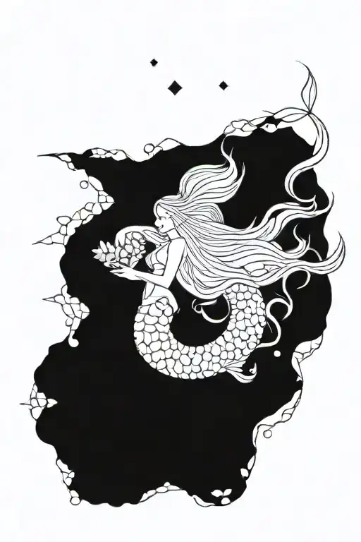 Mermaid Full Body Fineline Tattoo Design