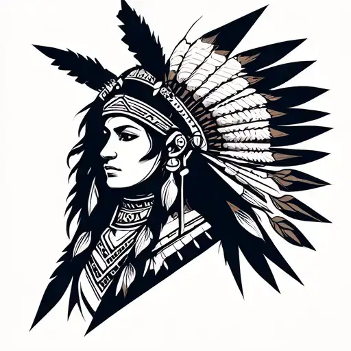 Head Female Native American Woman Warrior Realistic