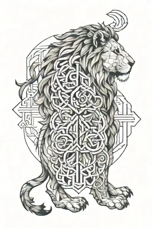 Lion And Dara Knot Intertwined Along Spine