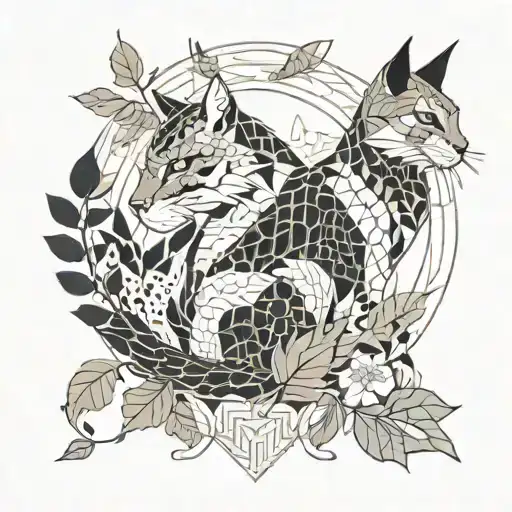 Cat And Dragon With Leafs And Birds