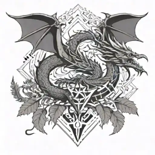 Dragon With Ferns And Birds