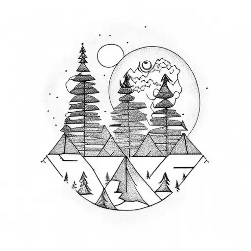 Mountain With Trees And Moon For Ellbow