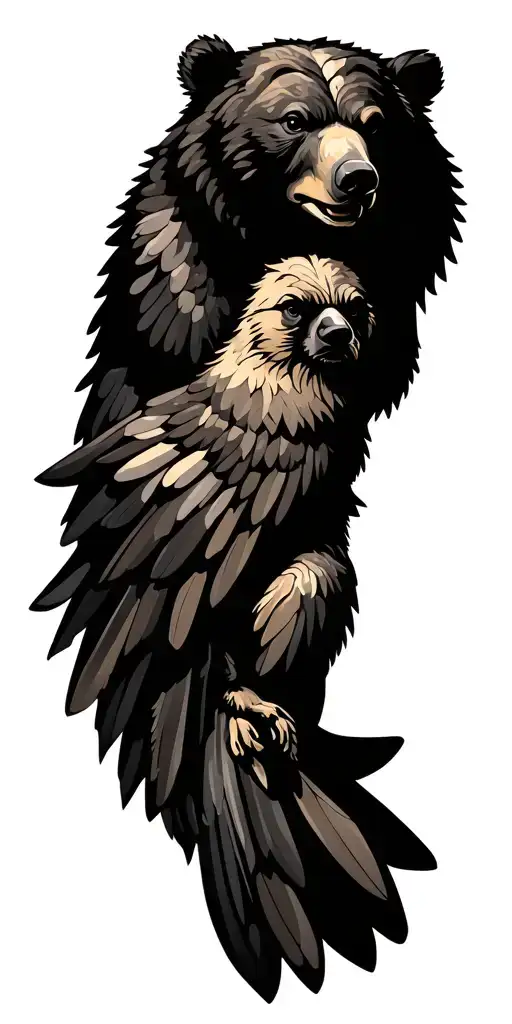 Bear And Cardinal Flying In A Statue Stone Material