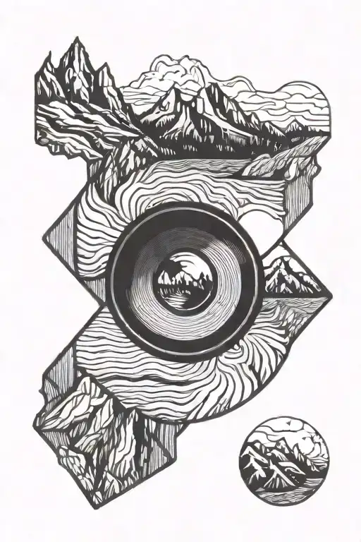 Mountain Range With River Inside A Camera Lens Morphing