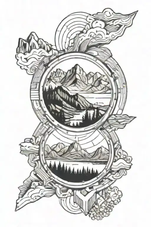 Mountain Range With River Inside A Camera Lens Capturing