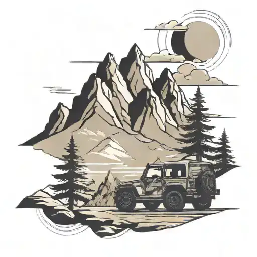 Mountain Scene With A Jeep Driving