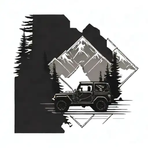 Mountain Scene With A Jeep Driving