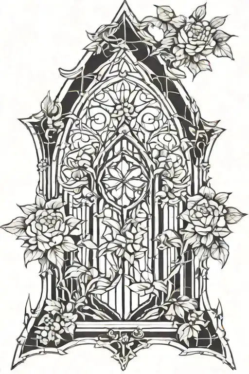 Unique Gothic Window With Flowers