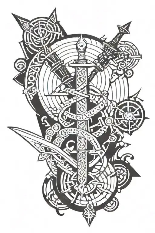 Sword Intertwined And Circles Statue