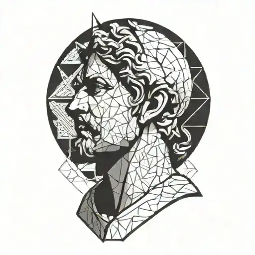 Greek Statue Surrounded By Minimalistic Line Art Geometry