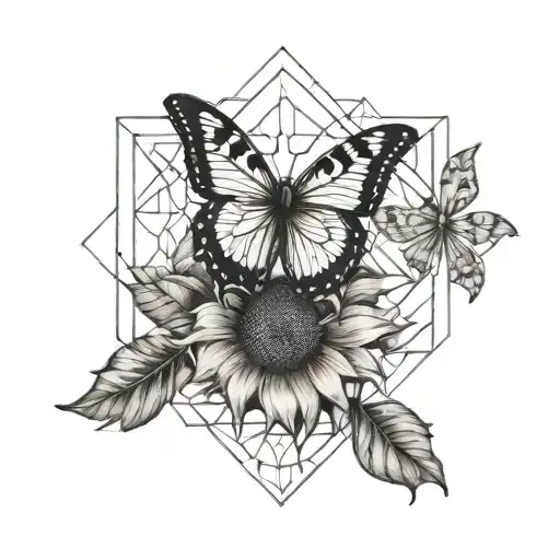 Sunflower And Butterfly