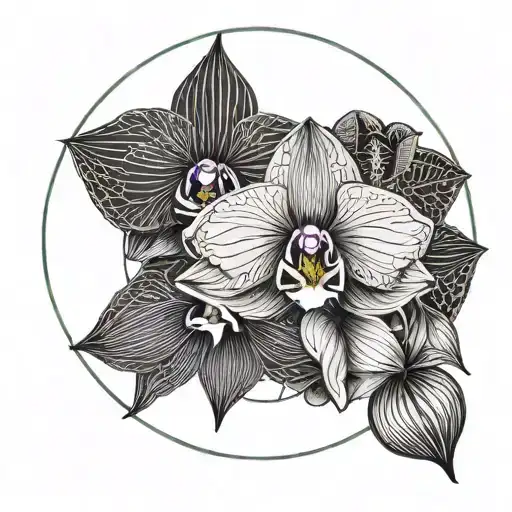 Full Moon And Orchid Flower Together