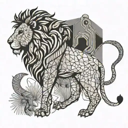 Lion Walking Away With Human Kid On The Back Of The Lion