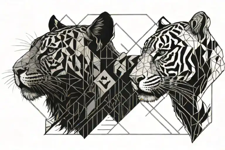 A Psychedelic Pink Floyd Album Cover Featuring A Puma And A Tiger In A Blackwork Style