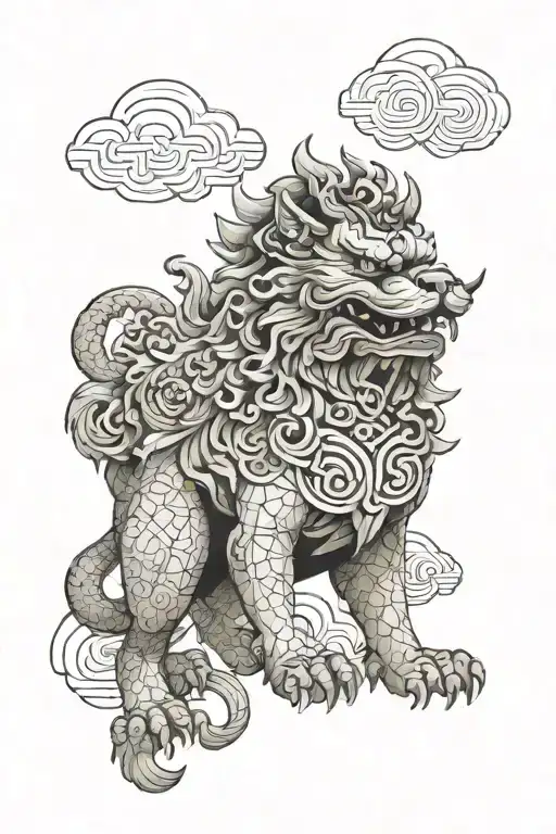 Chinese Foo Dog Clouds Surrounding