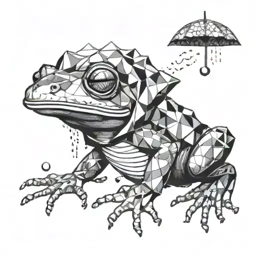 Frog Wearing Rain Coat Smoking Cigarette While Holding Mushroom As Umbrella