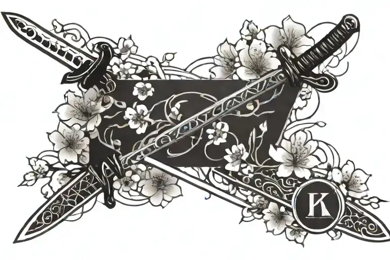 Cherry Blossom Wrapped Around Katana Sword