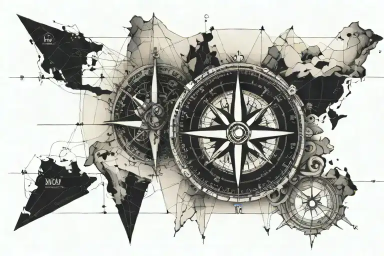 Inked Compass On An Old Map