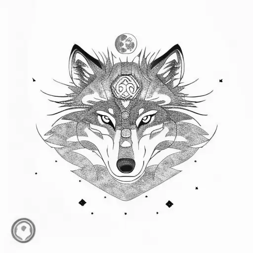 Wolf Tree Moon Space Minimal Samurai Japan