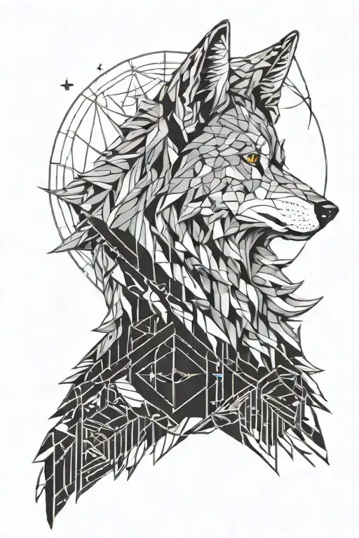 A Wolf Howling With The Moon And The