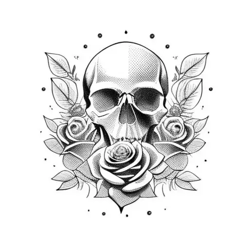 Skull And Roses On Shoulder