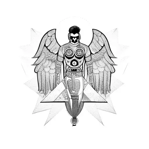 Fallen Angel Men Ancient With Red And Black Circles In The Background