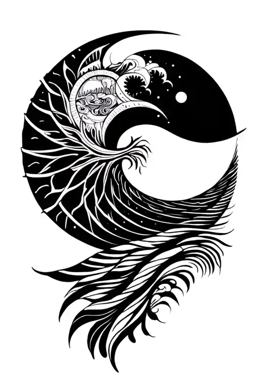 Waves And The Moon And Sun Mandala Design Incorporating