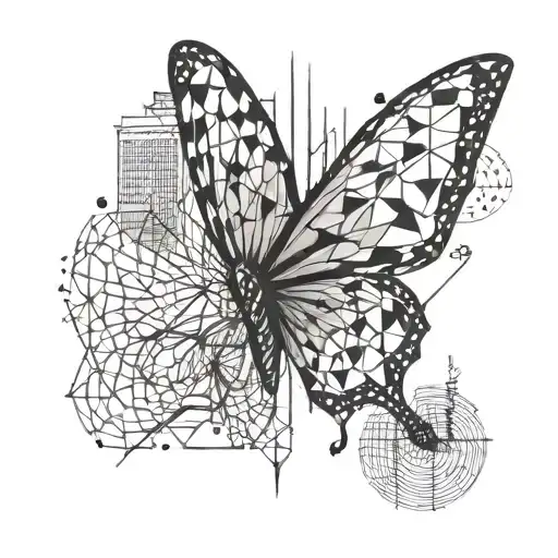 A Geometric Butterfly Design With The Skyline Of Buenos Aires And New York In The Background