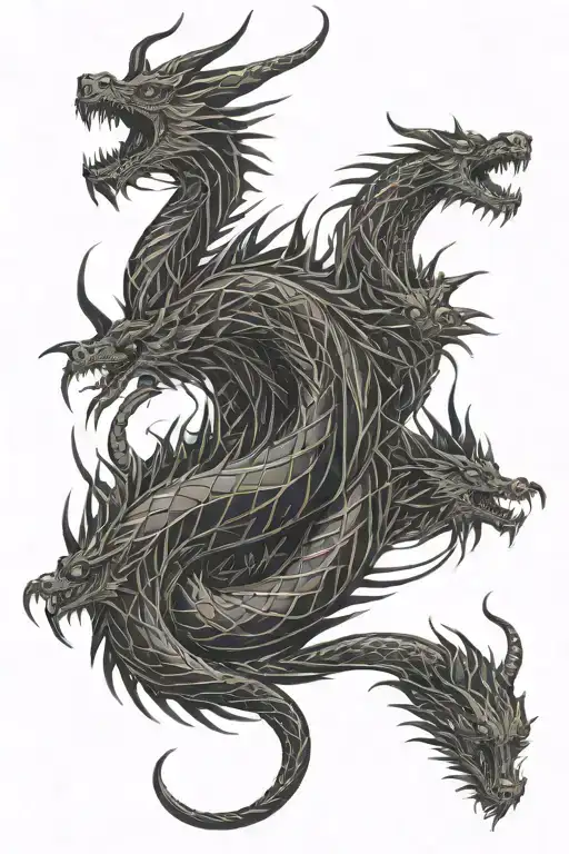 Three Headed Black Dragon Coiled