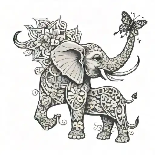 Elephant Playing With A Bee With Floral Ornament