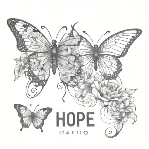 Fine Line Tattoo With Butterflies And Flowers And The Words Hope And Faith