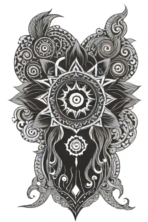 Symbolising Mahadev Trishul Crescent Moon Surrounded Third Eye At Center Shakti Lotus Flower