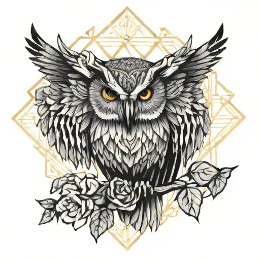 An Owl With Open Wings That Has In His Feet Grab A Rose