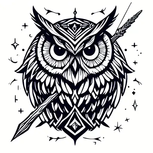 Owl And Magical Wand Intertwined