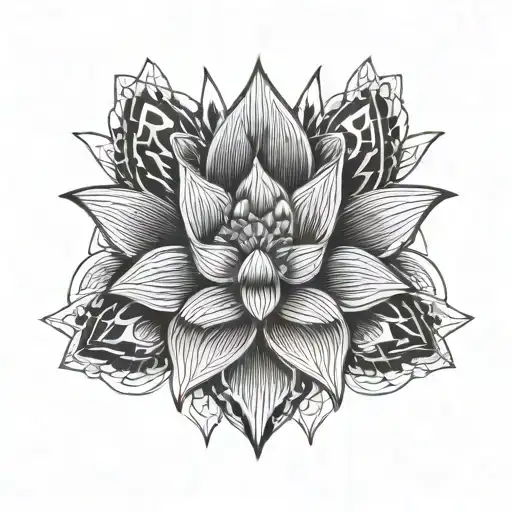 Gently Symmetry Flower Lotos Flower Black