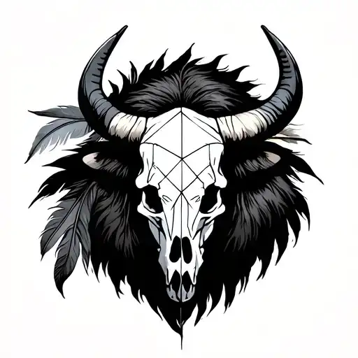 Bison Skull With Feather