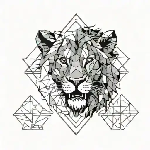 Half Lion Face Geometric And Half Real