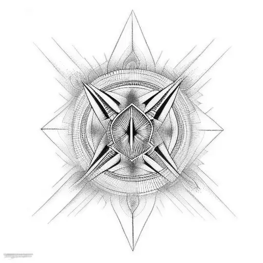 Geometric Design Covering My Calf Showing Fire Flames And Water Drops