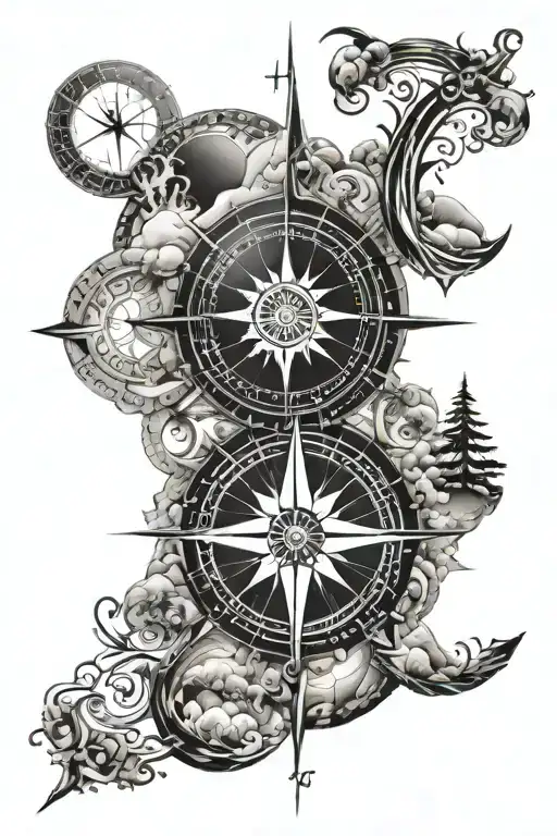 Sun And Moon Compass With Numbers Landscapes