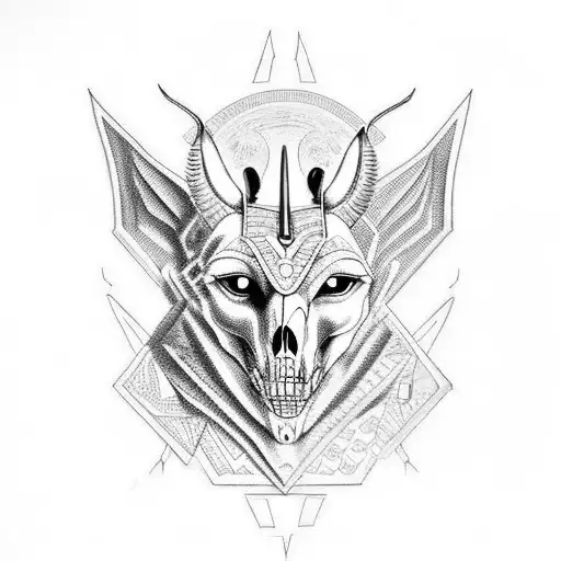 Anubis Portrait With Half Of Dog Skull With Sharp Teeth
