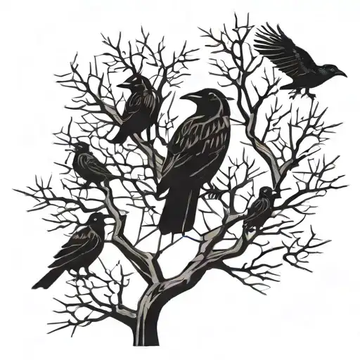 A Dry Tree With Some Crows