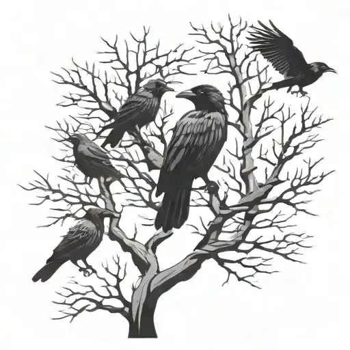 A Dry Tree With Some Crows