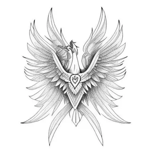 Phoenix With Two Fairys And One Elf