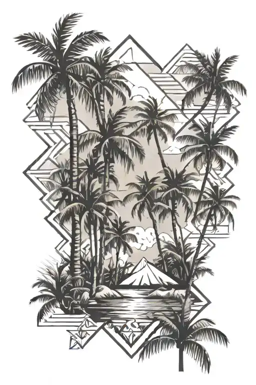 Paradise Beach Scene With Palm Trees